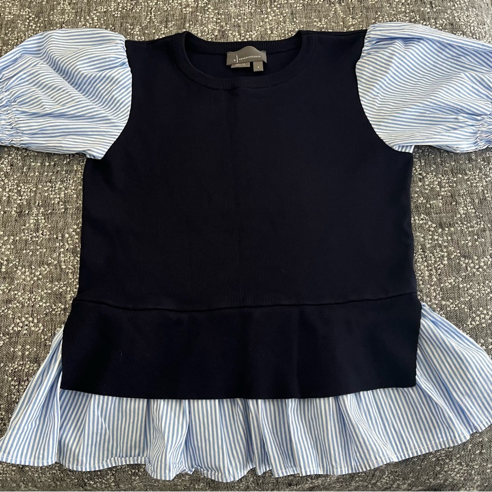 Anthropologie layered poplin-sleeved sweater